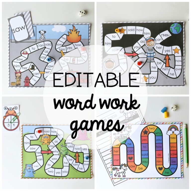 Editable Word Work Board Games